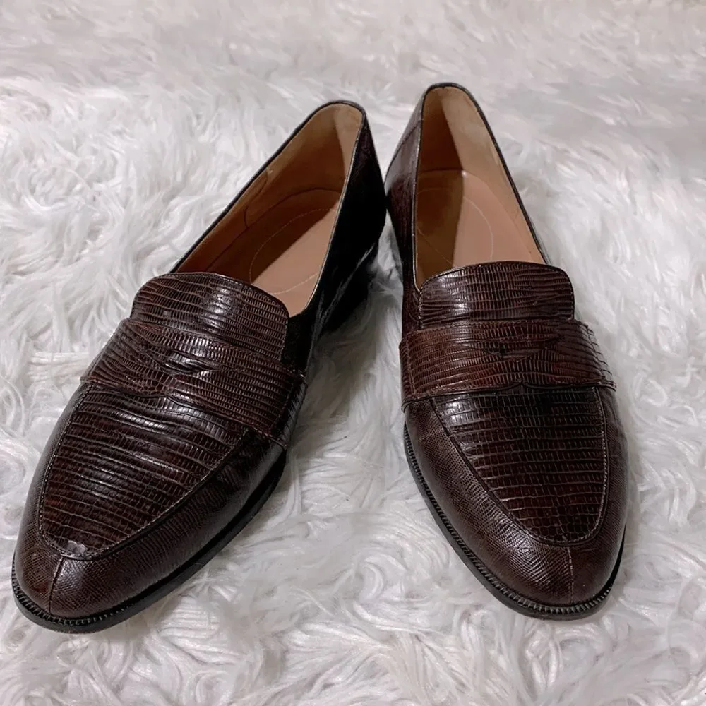 GENUINE LIZARD loafers reddish brown men’s 10.5D
